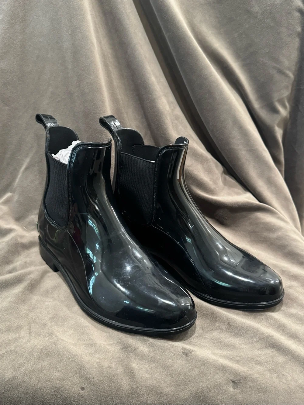 Lauren Ralph Lauren Black Patent Chelsea Rain Boots with Logo Heel